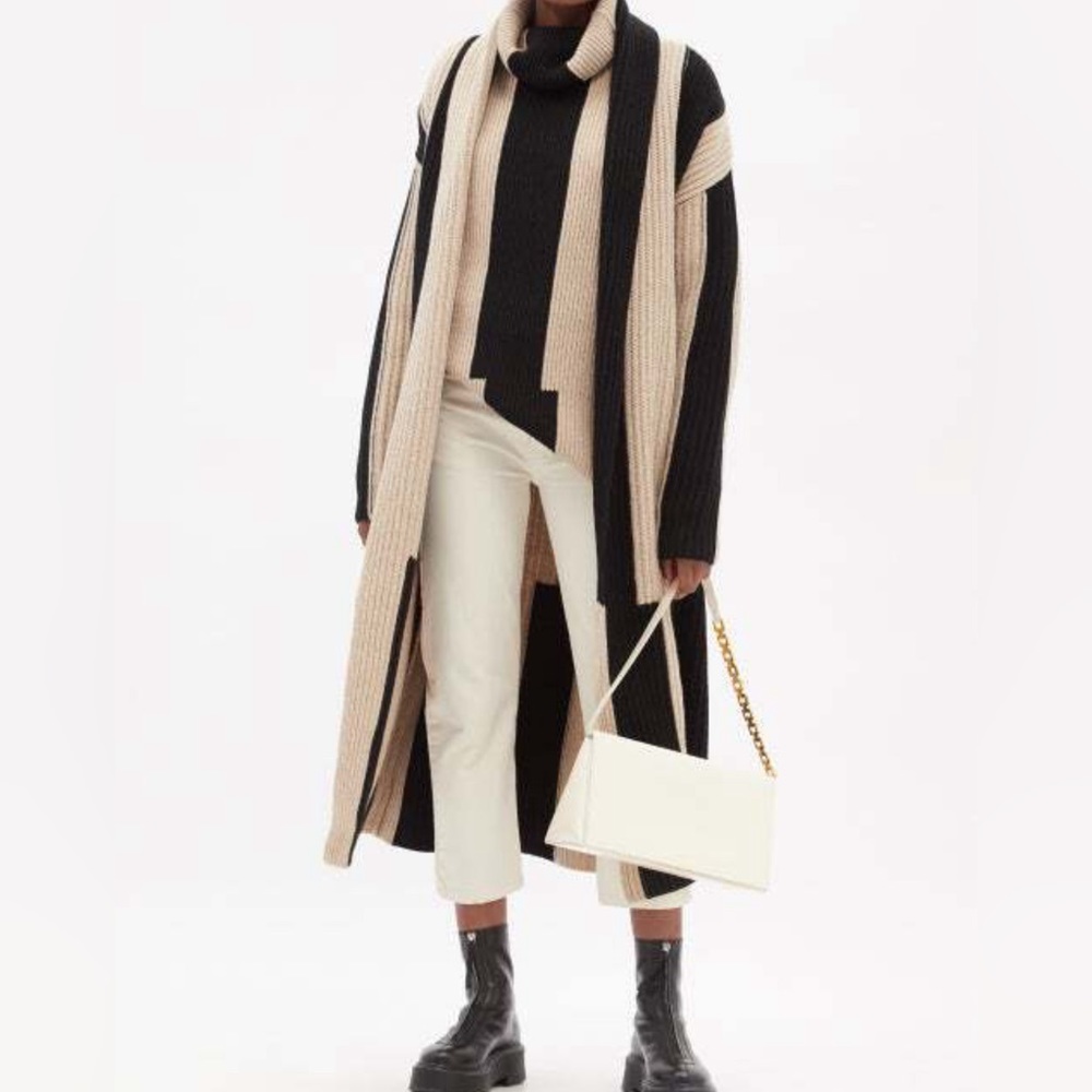 Joseph Striped Ribbed Wool Sweater Coat (XL)